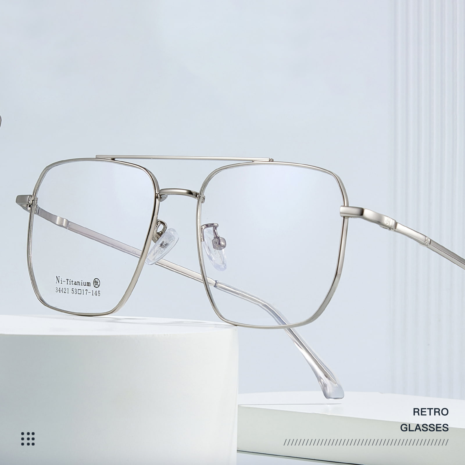 34421 Square Frame Double Beam Frosted Alloy Glasses