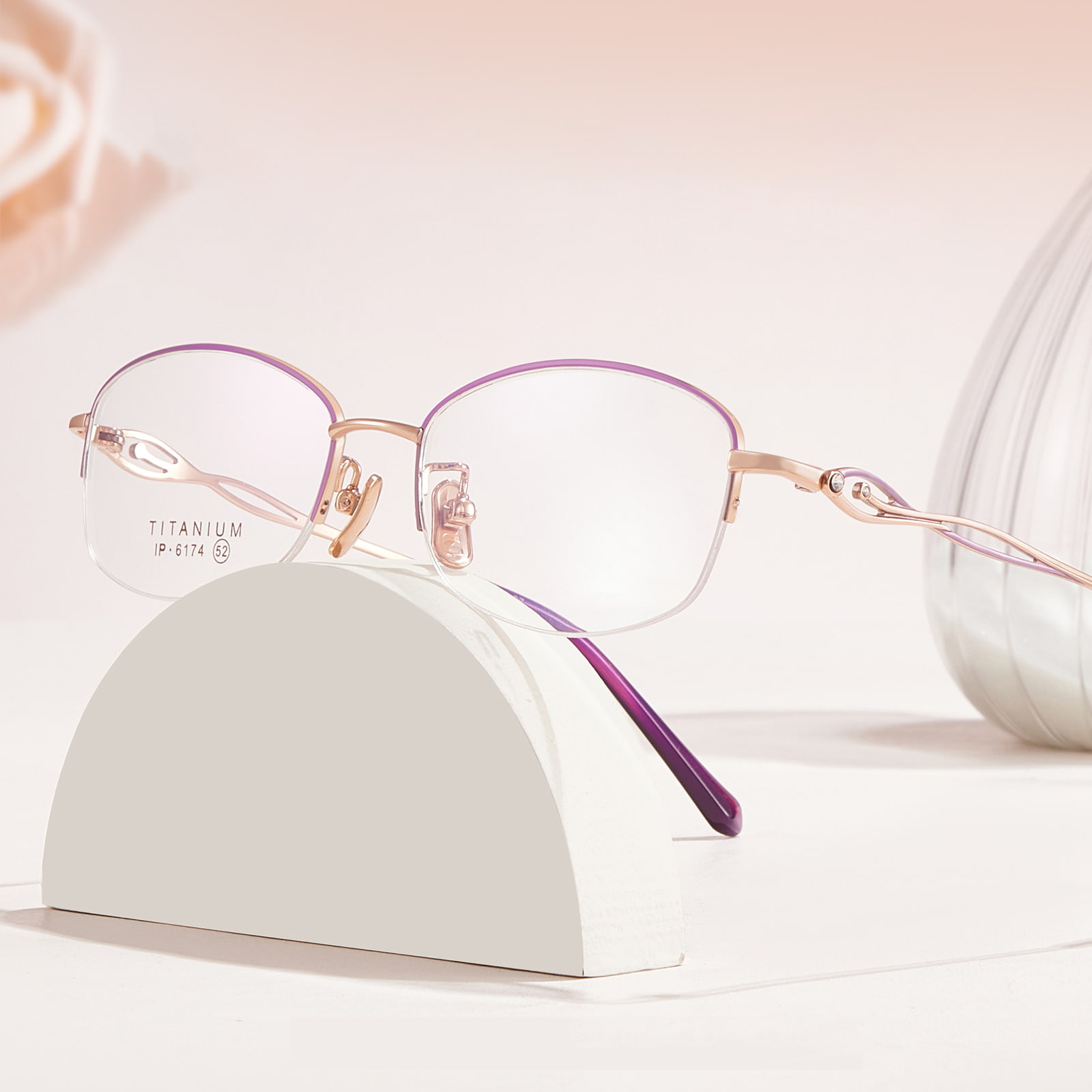 6174 Half-Frame Hollow Head Diamond Pure Titanium Glasses