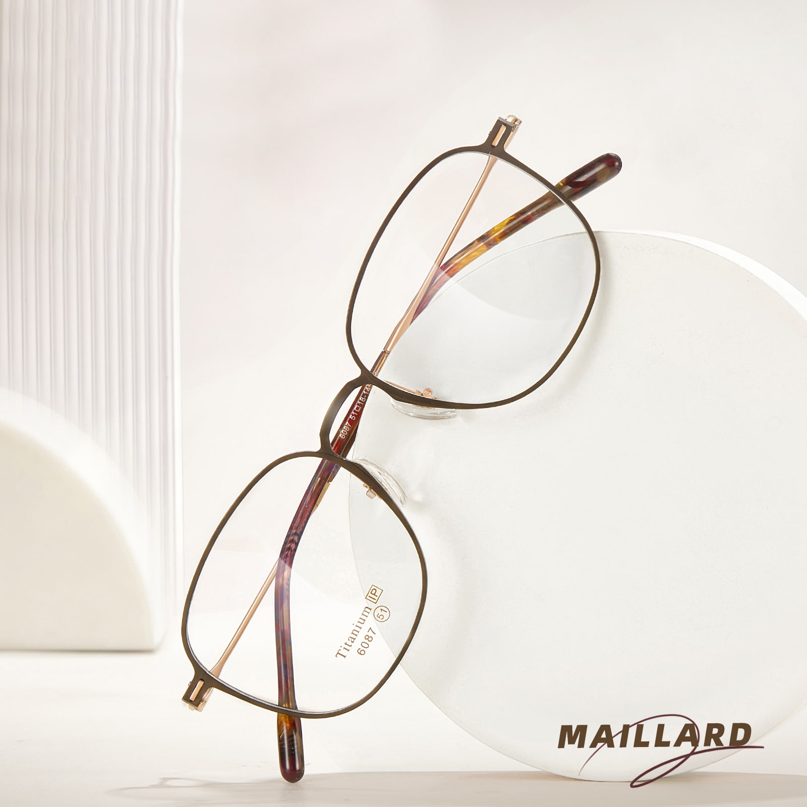 6087 Square Circle Embedded Pile Head Pure Titanium Glasses