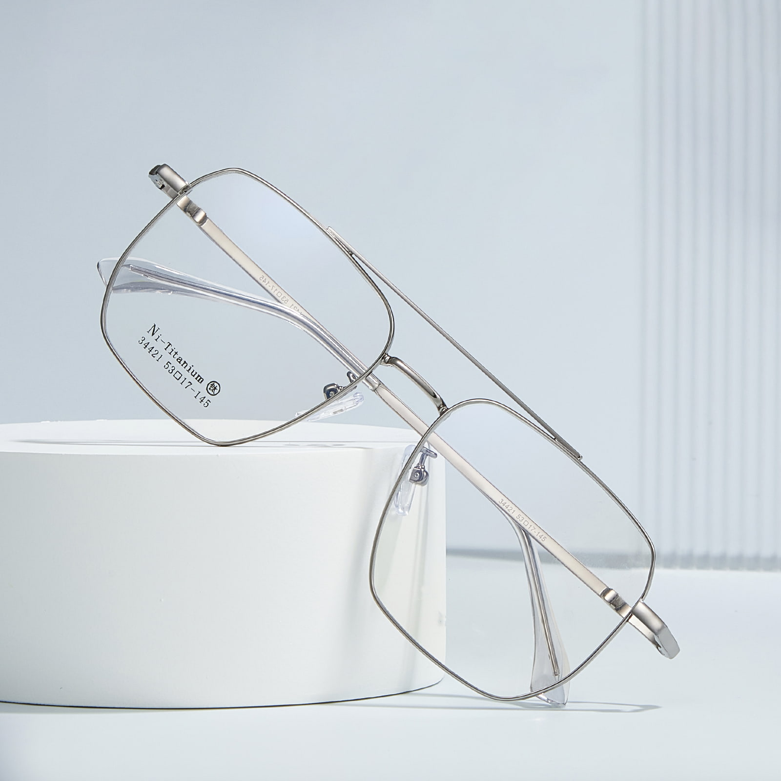 34421 Square Frame Double Beam Frosted Alloy Glasses