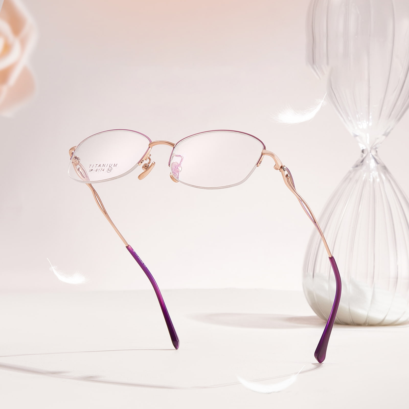 6174 Half-Frame Hollow Head Diamond Pure Titanium Glasses