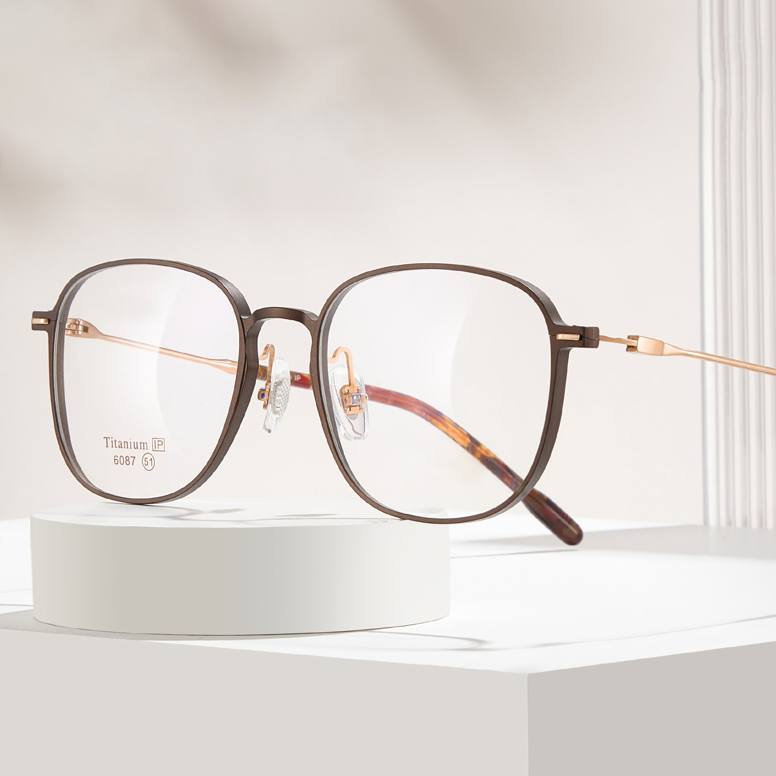 6087 Square Circle Embedded Pile Head Pure Titanium Glasses