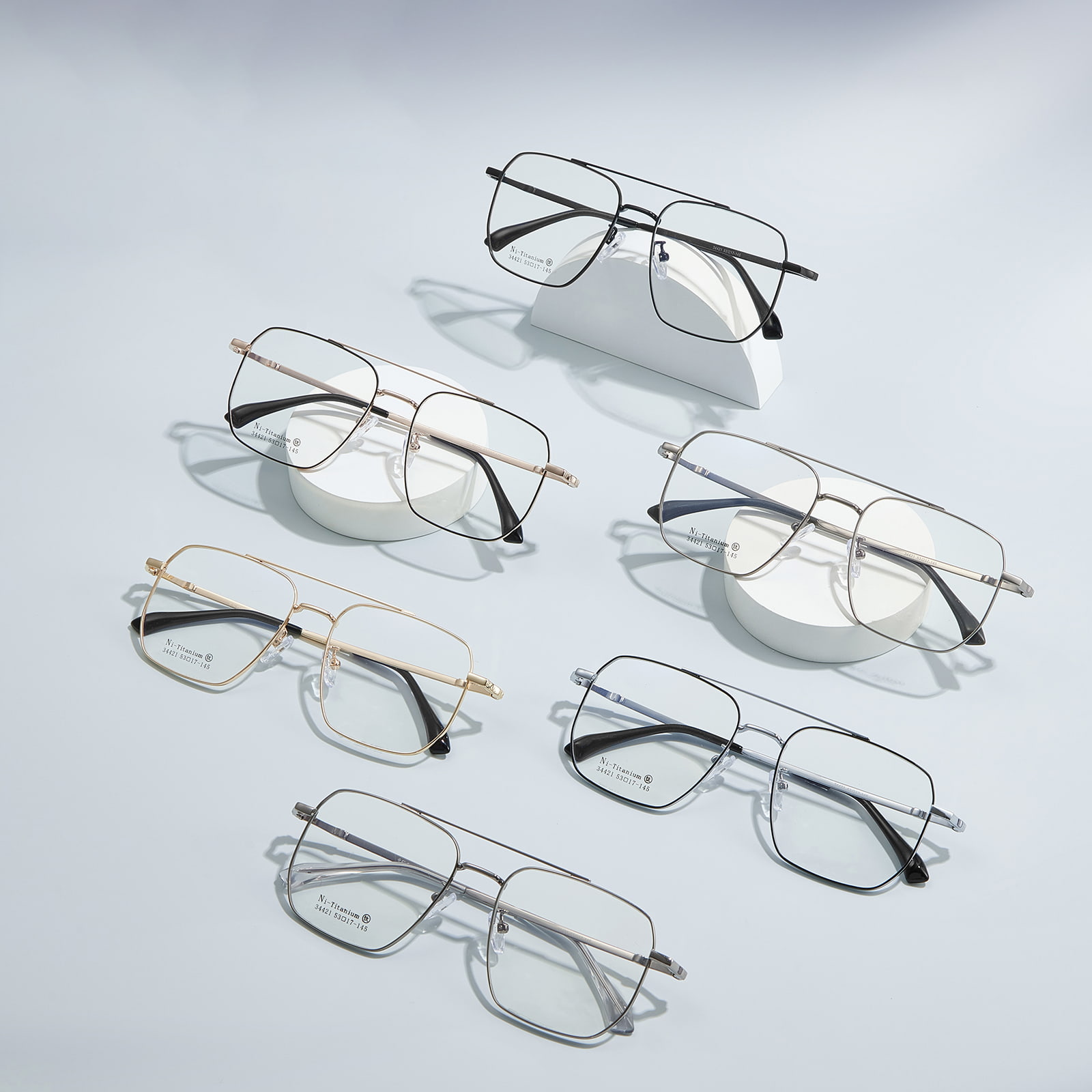 34421 Square Frame Double Beam Frosted Alloy Glasses