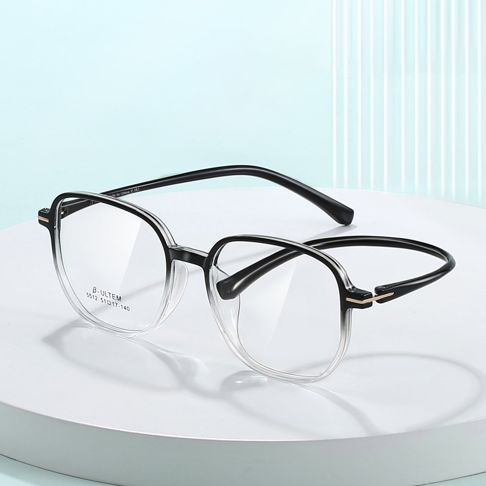 5512 Black Gradient White Square Frame Tungsten Titanium Plastic Steel TR90 Glasses