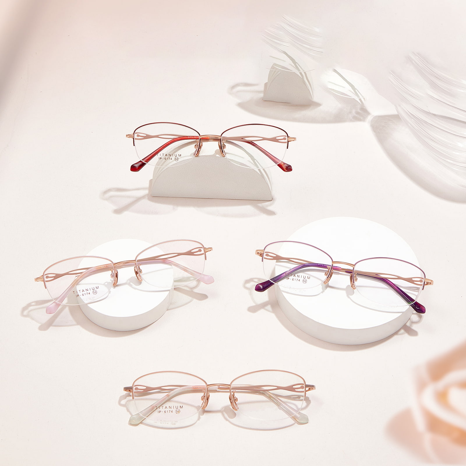 6174 Half-Frame Hollow Head Diamond Pure Titanium Glasses
