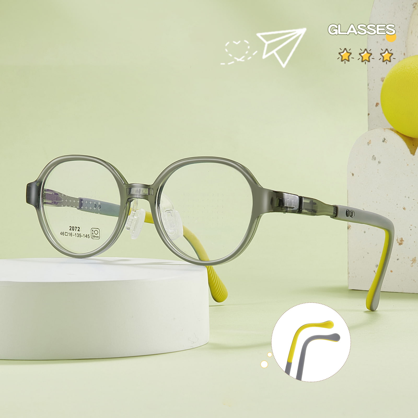 2072 Student Bow Hinge Wear-Resistant Soft Silicone Nose Pad Glasses