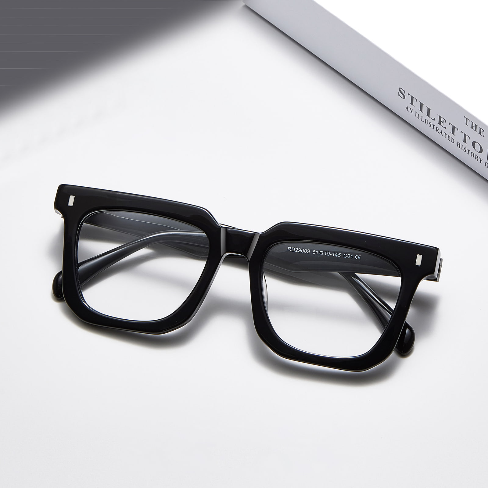 RD29009 Bold Square Frame Tortoiseshell Textured Acetate Glasses
