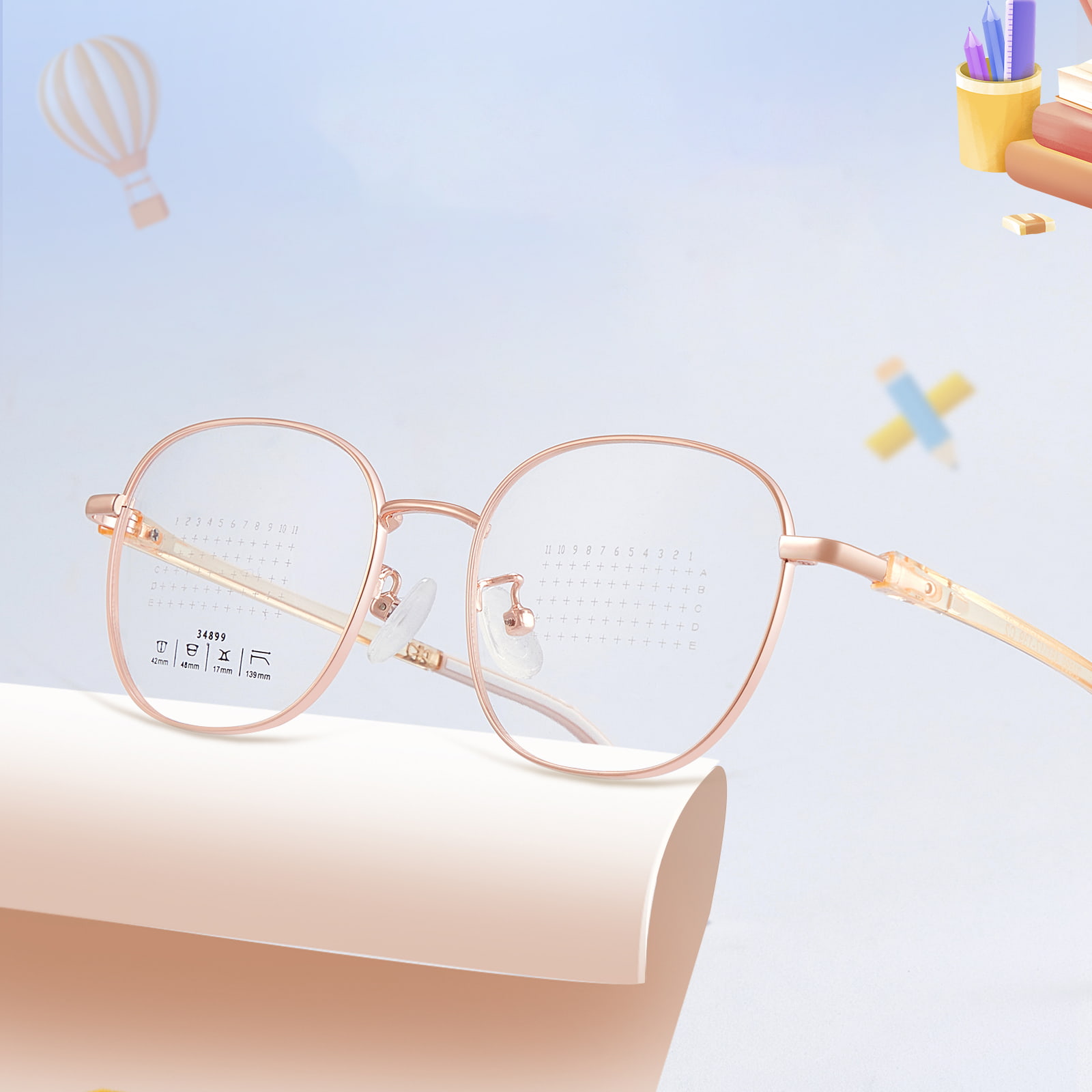 34899 Round Frame TR90 Temples Without Pressing the Bridge of the Nose Alloy Glasses