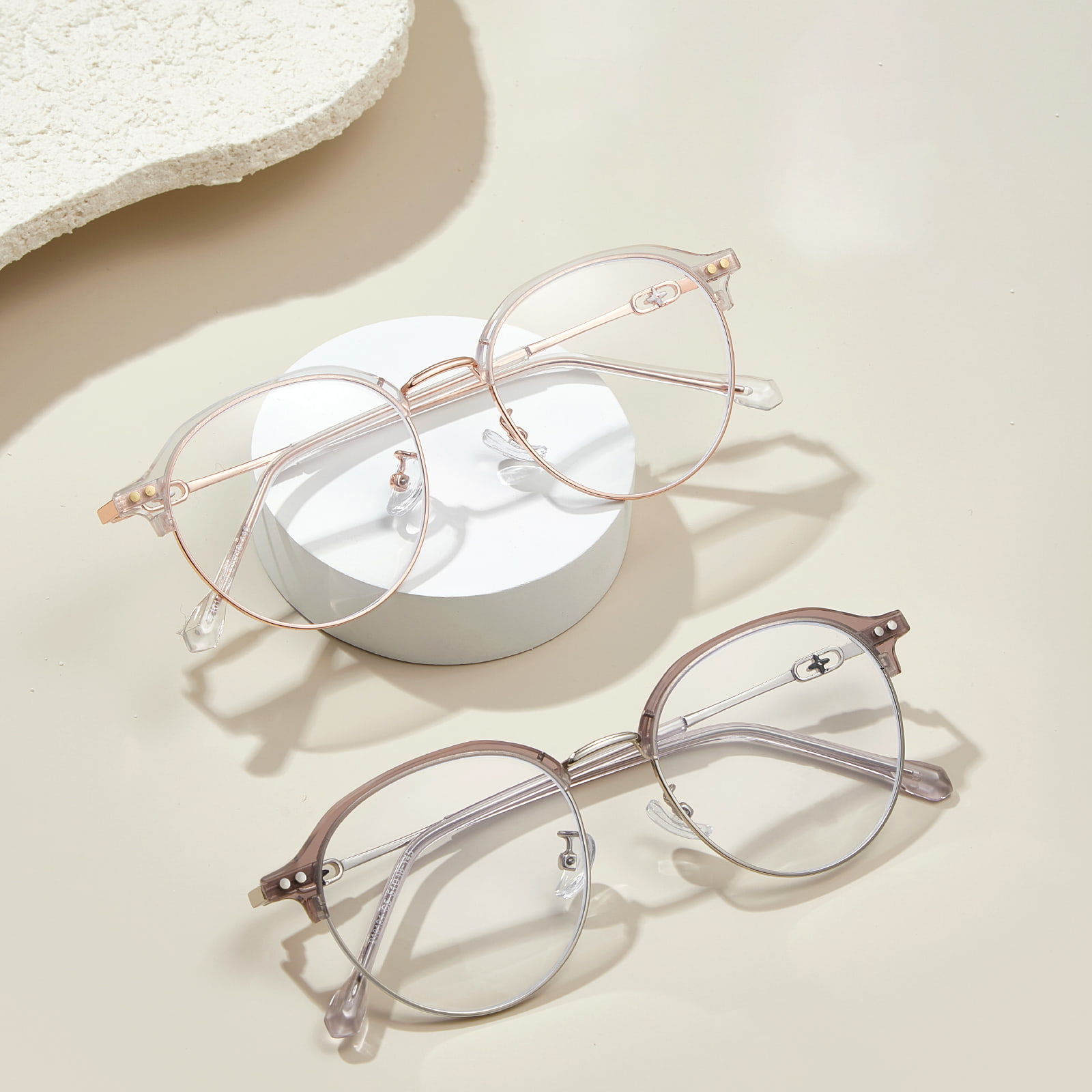 210131 Round Frame Cross Casting Blue Light Blocking Glasses