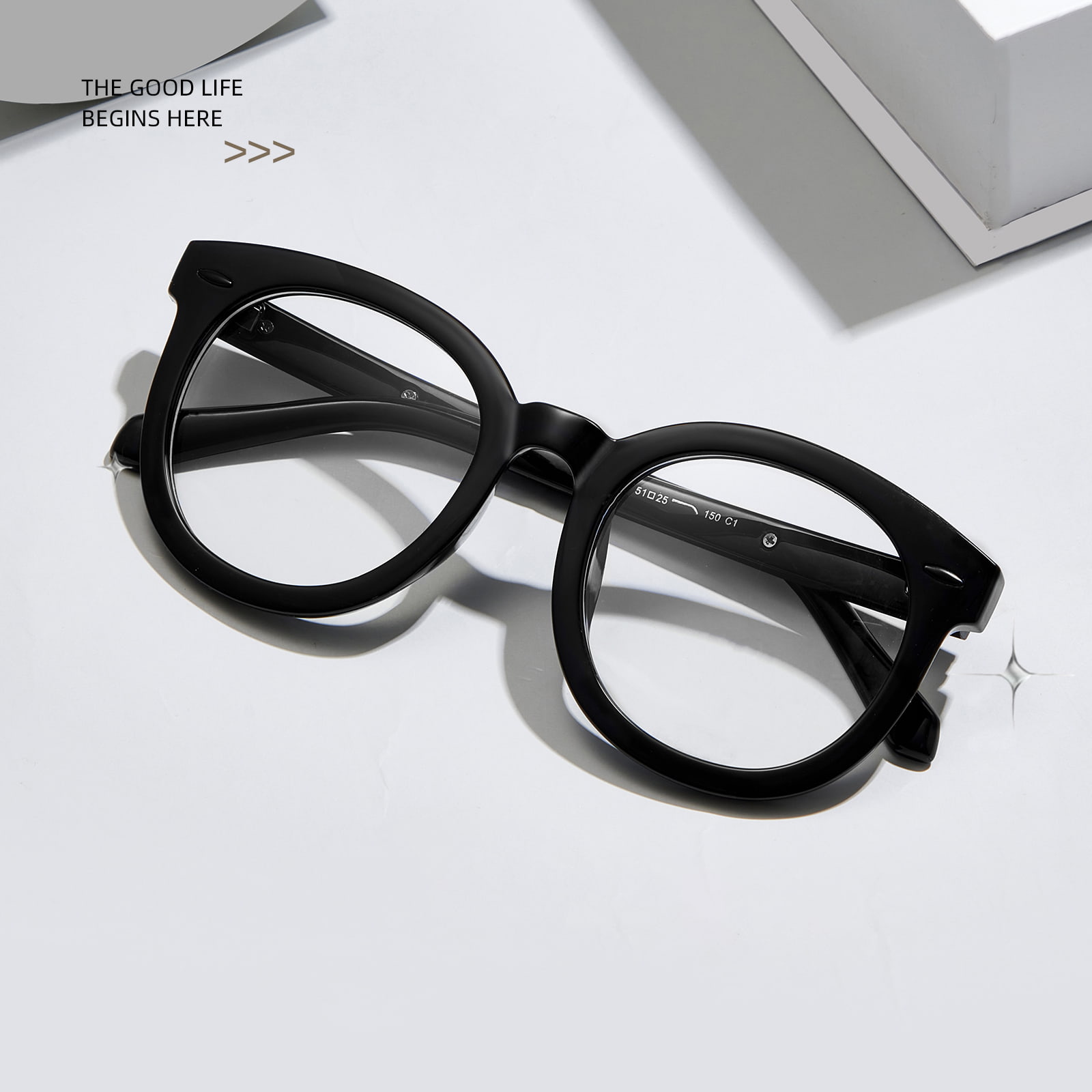 8391 Large Round Frame Arrow Temples Anti-Blue Light Glasses