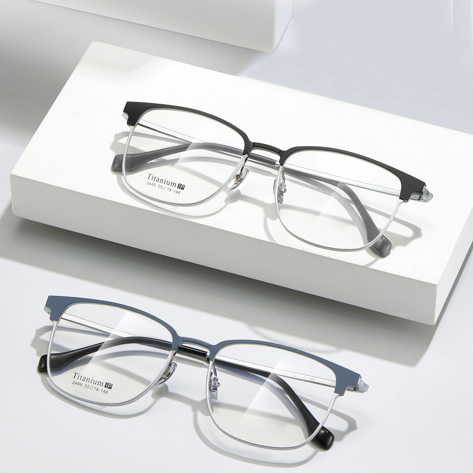 2449 Square and Round Carved Aluminum-Magnesium Glasses
