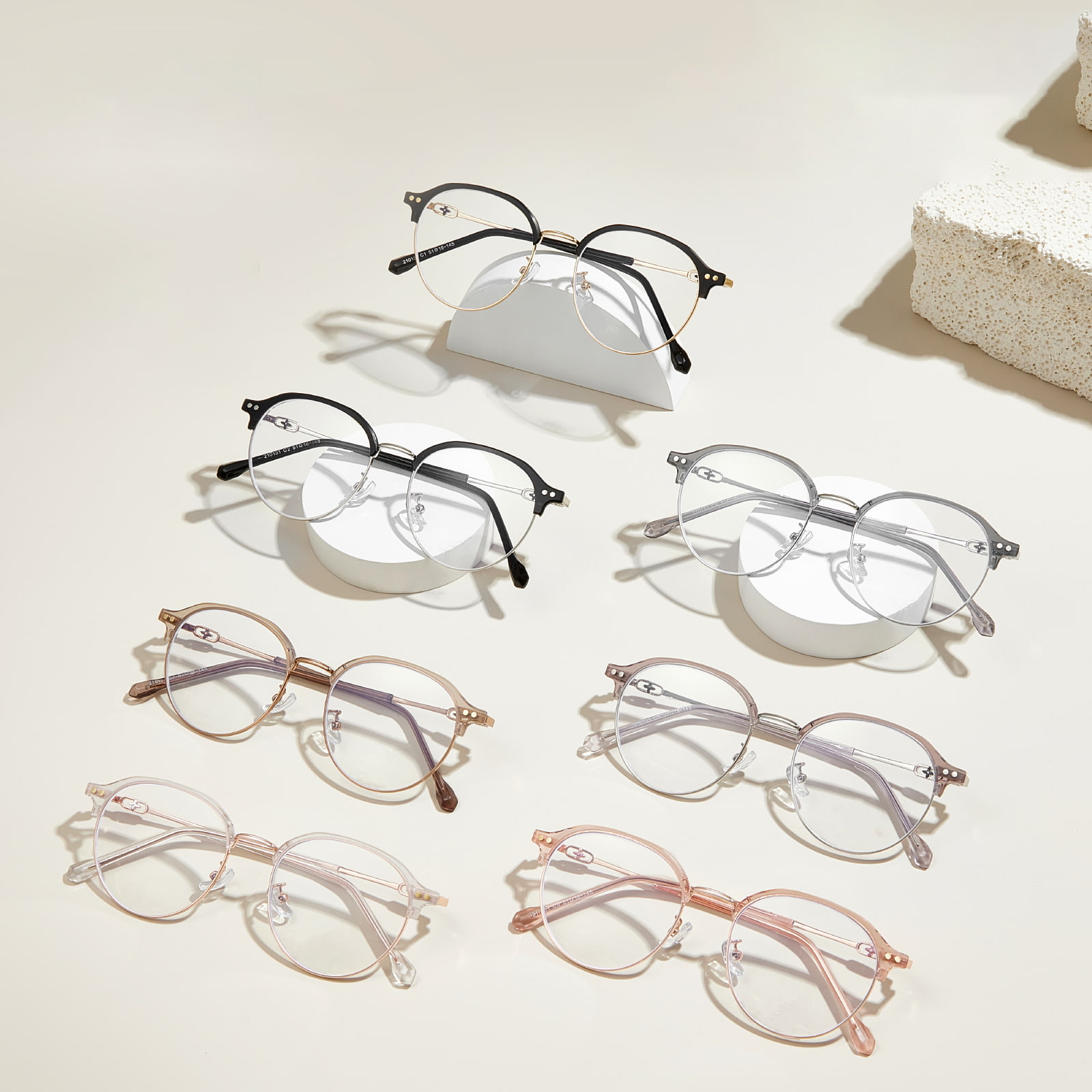 210131 Round Frame Cross Casting Blue Light Blocking Glasses