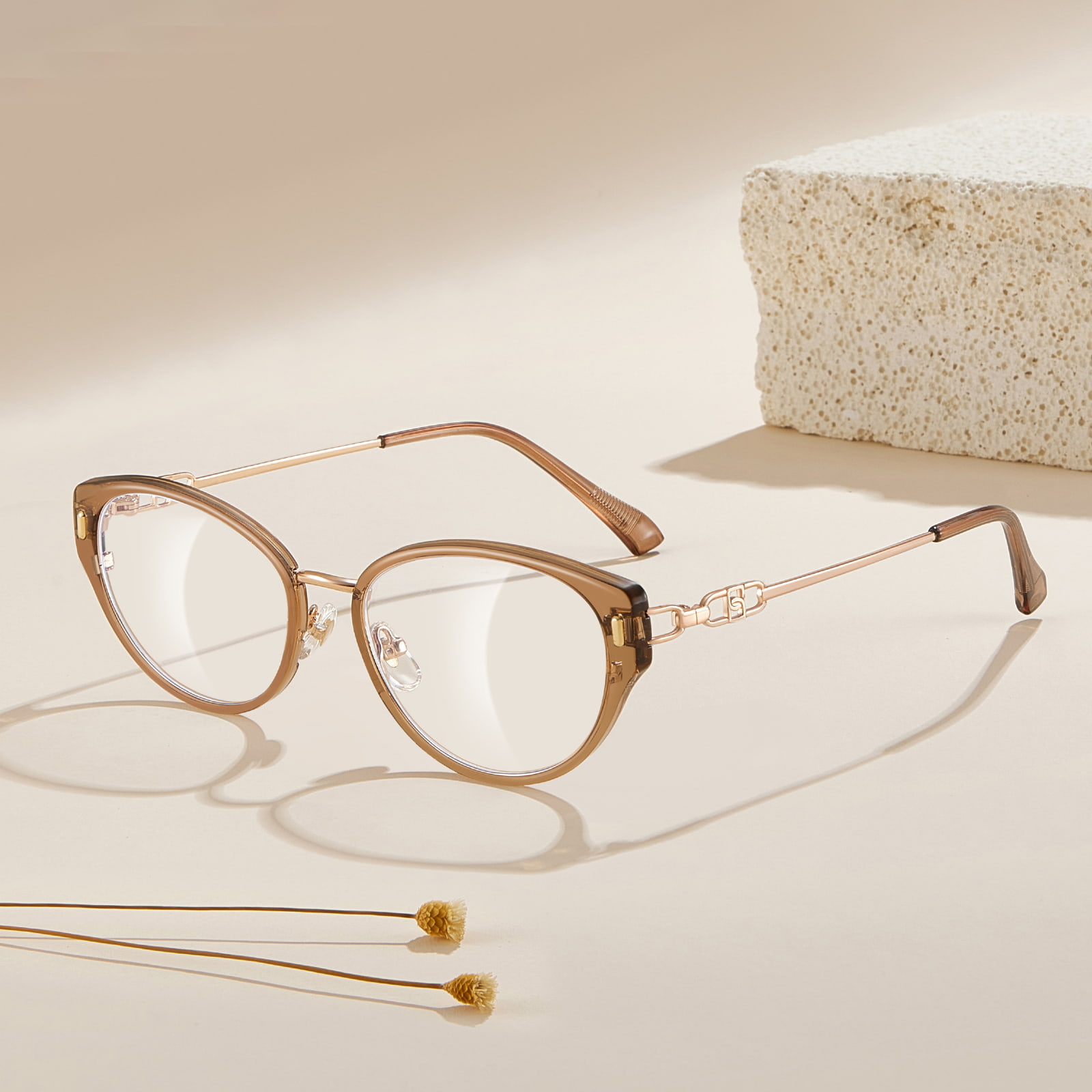 S12008 Cat-Eye Hollow Inner Ring Anti-Blue Light Glasses