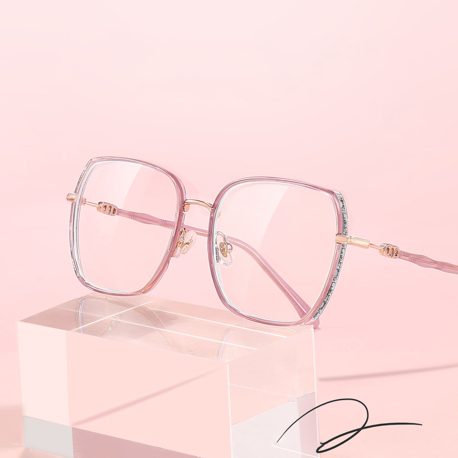 2288 Thickened Wide-Rim Glitter Large Frame Anti-Blue Light Glasses