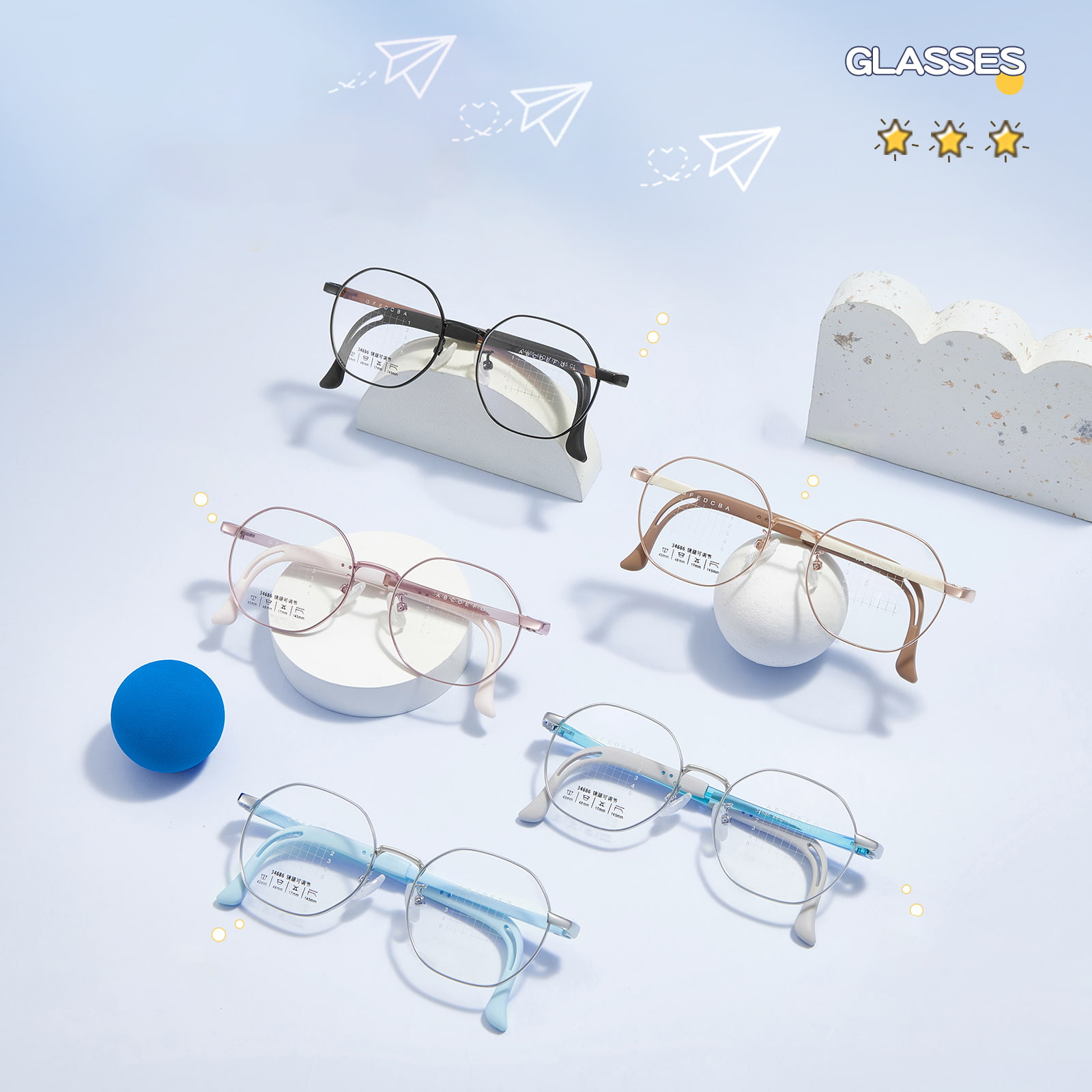 34686 Youth Polygonal Alloy Glasses