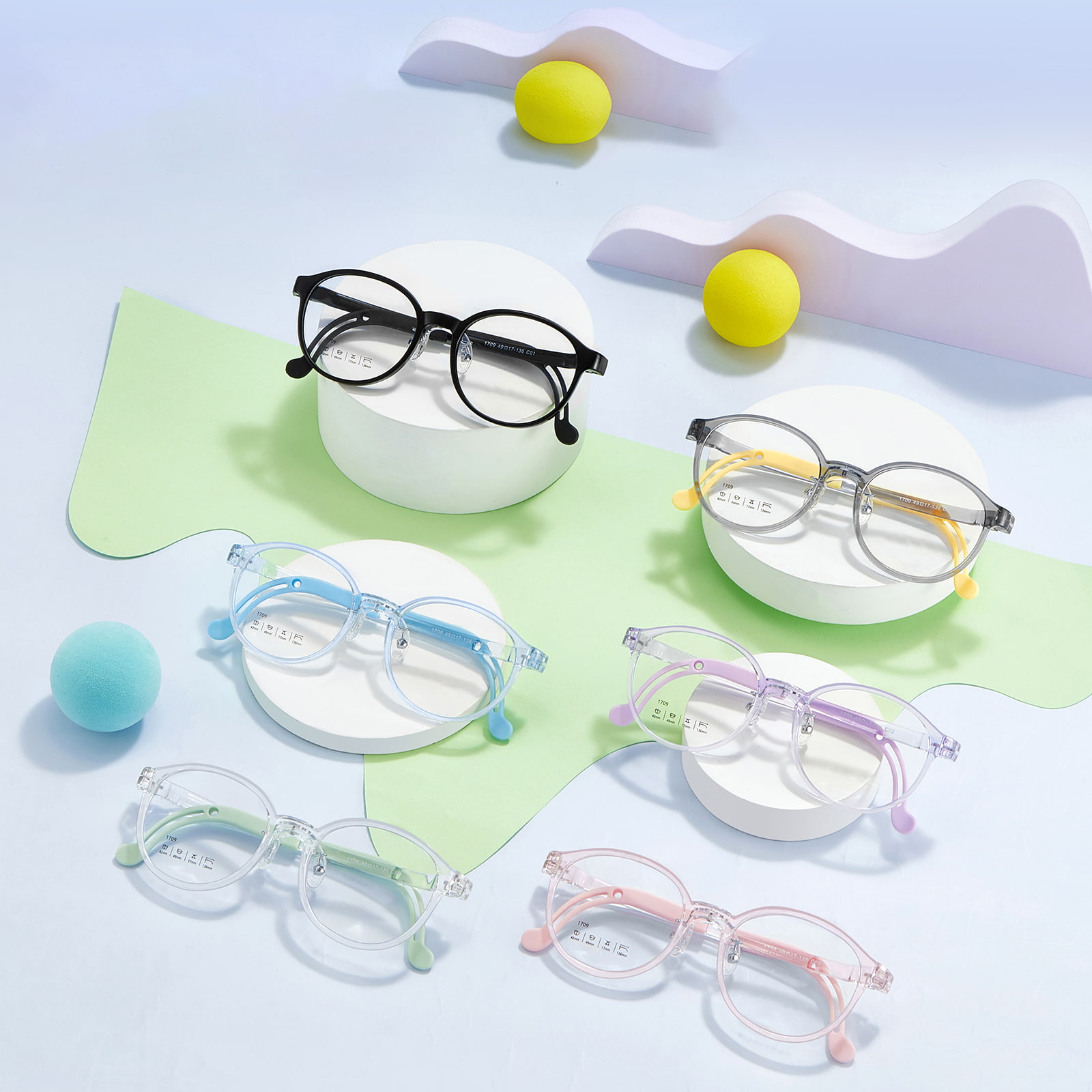 1709 Children's Impact-Resistant and Flexible Soft Silicone Nose Pad Glasses