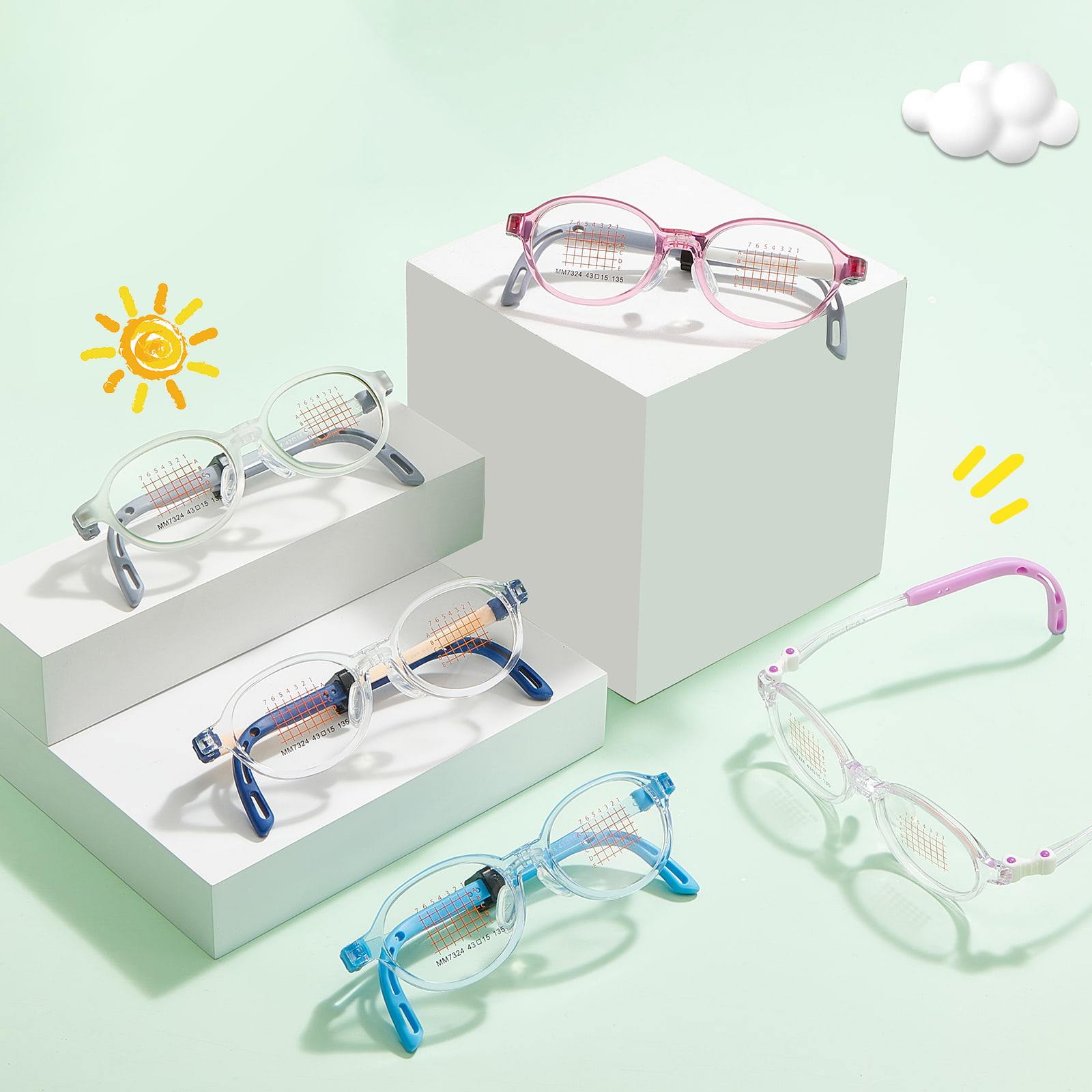 MM7324 Non-Breakable Adjustable Temples EMS Glasses