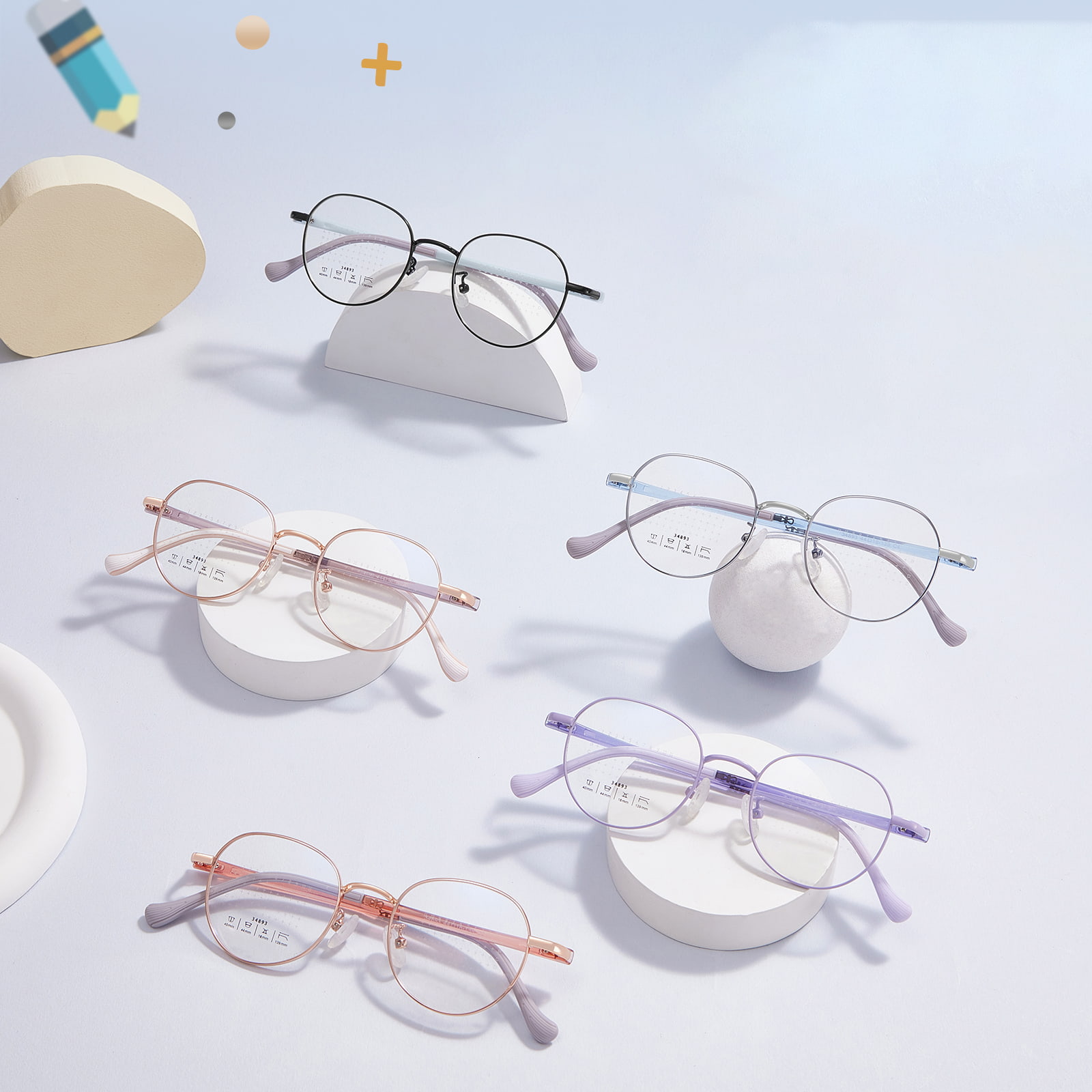 34893 Round Frame Defocus Prevention Lens Alloy Glasses