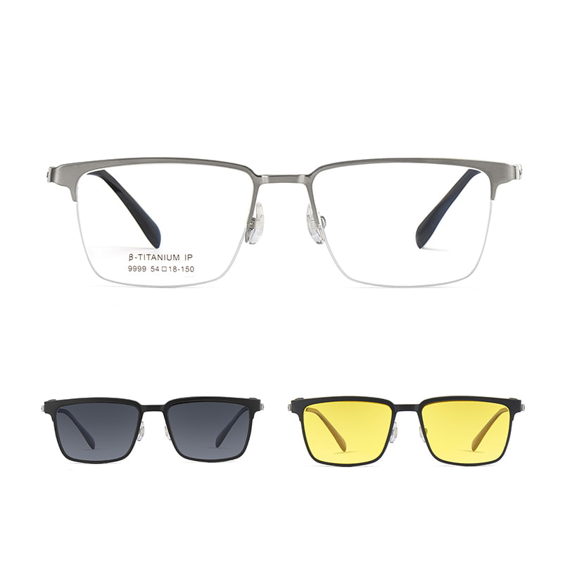 9999 Three-In-One Half-Frame Brushed Glasses Magnetic Sunglasses