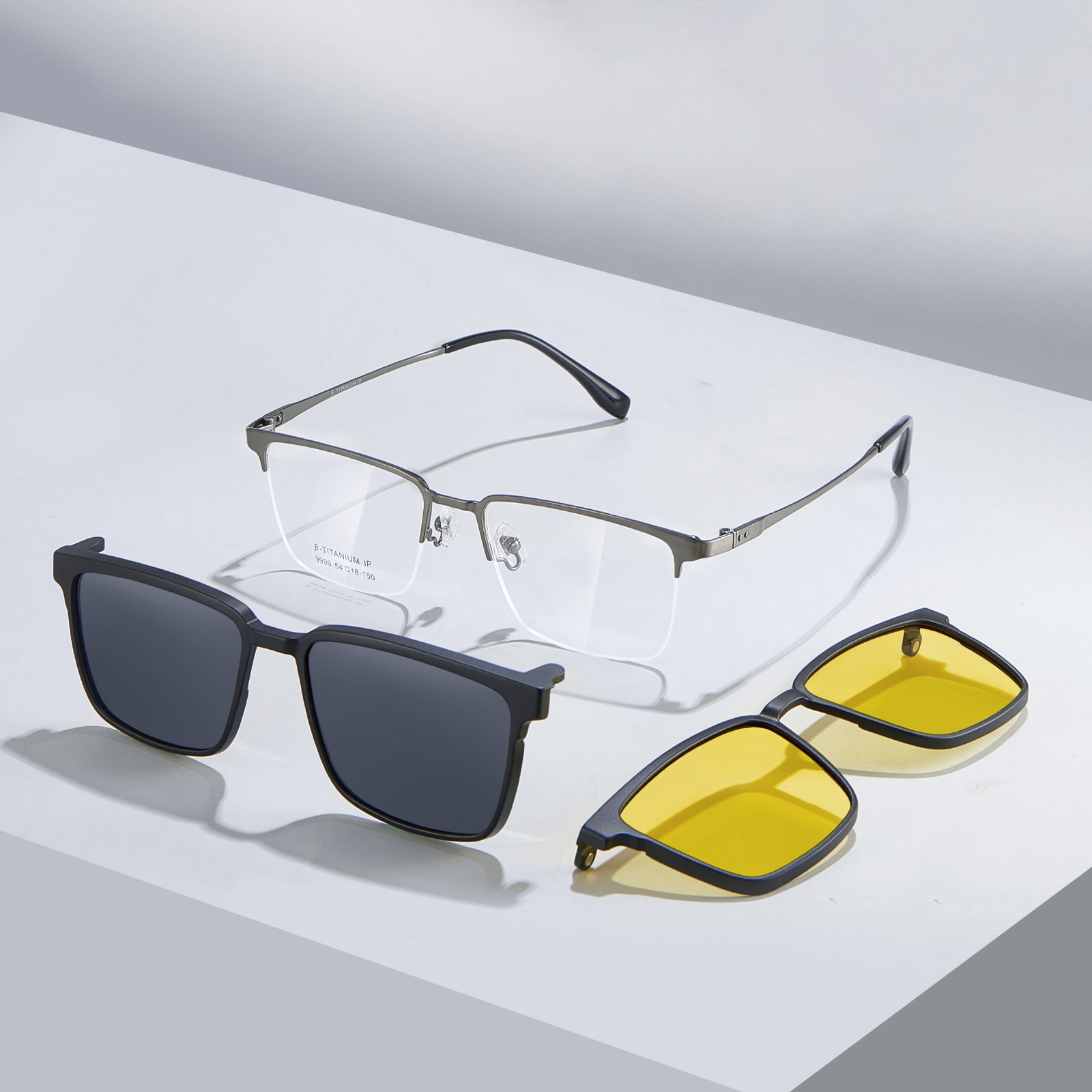 9999 Three-In-One Half-Frame Brushed Glasses Magnetic Sunglasses