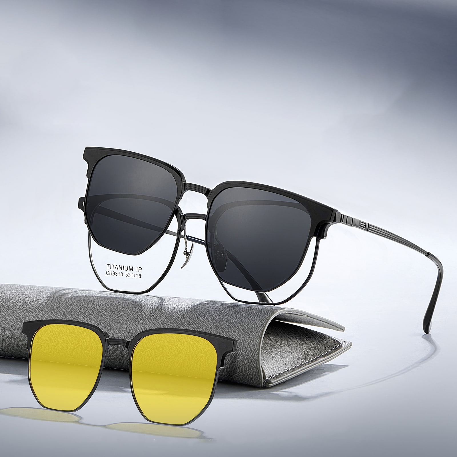 CH9318 Polygonal Great Wall Mirror Three-In-One Magnetic Sunglasses